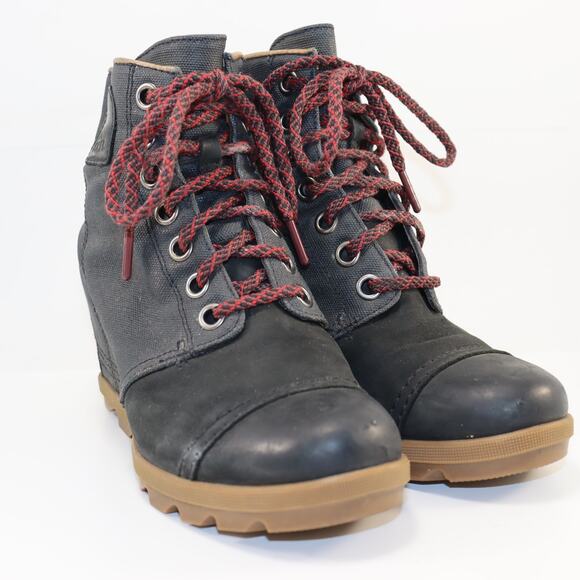 Sorel Women’s Black Lace-Up Boots Size 9W Waterproof Leather & Canvas - Picture 1 of 6